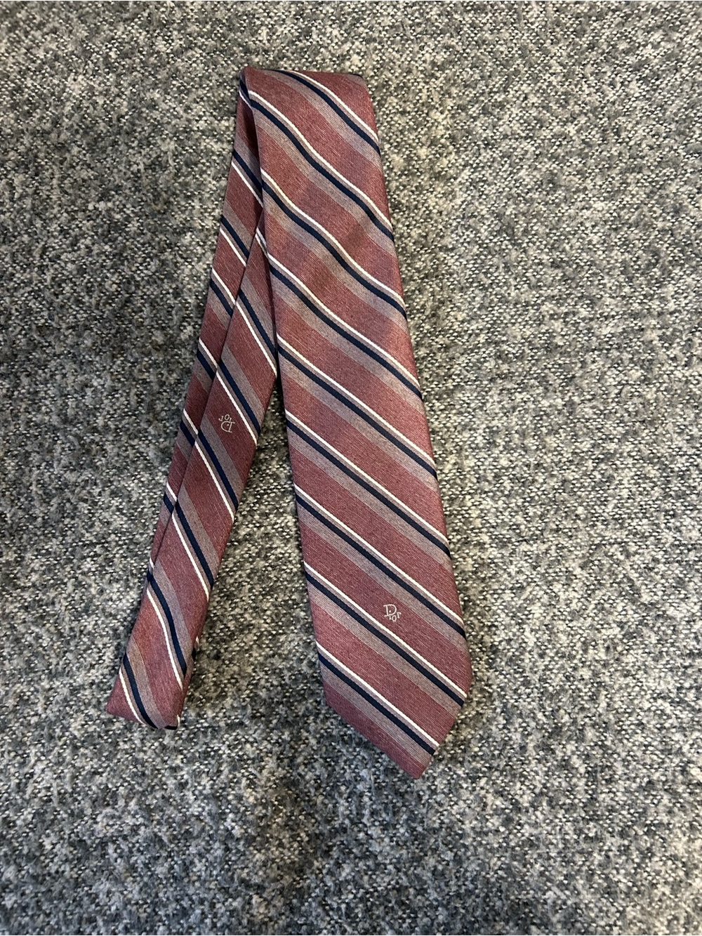 Dior vintage Striped Tie in Burgundy with Navy & Gray 3 in wide Great Condition!